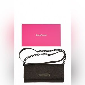 Juicy Couture Black Stardust Glitter Convertible Clutch Wallet Crossbody vintage